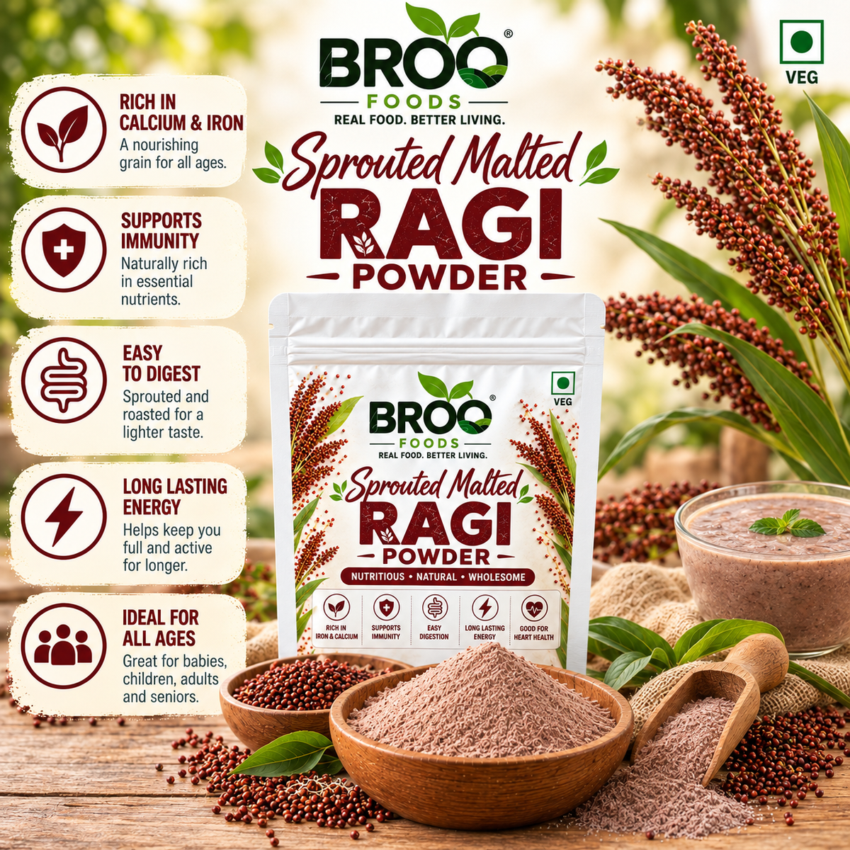 Sprouted Malted Ragi Powder (Finger Millet)