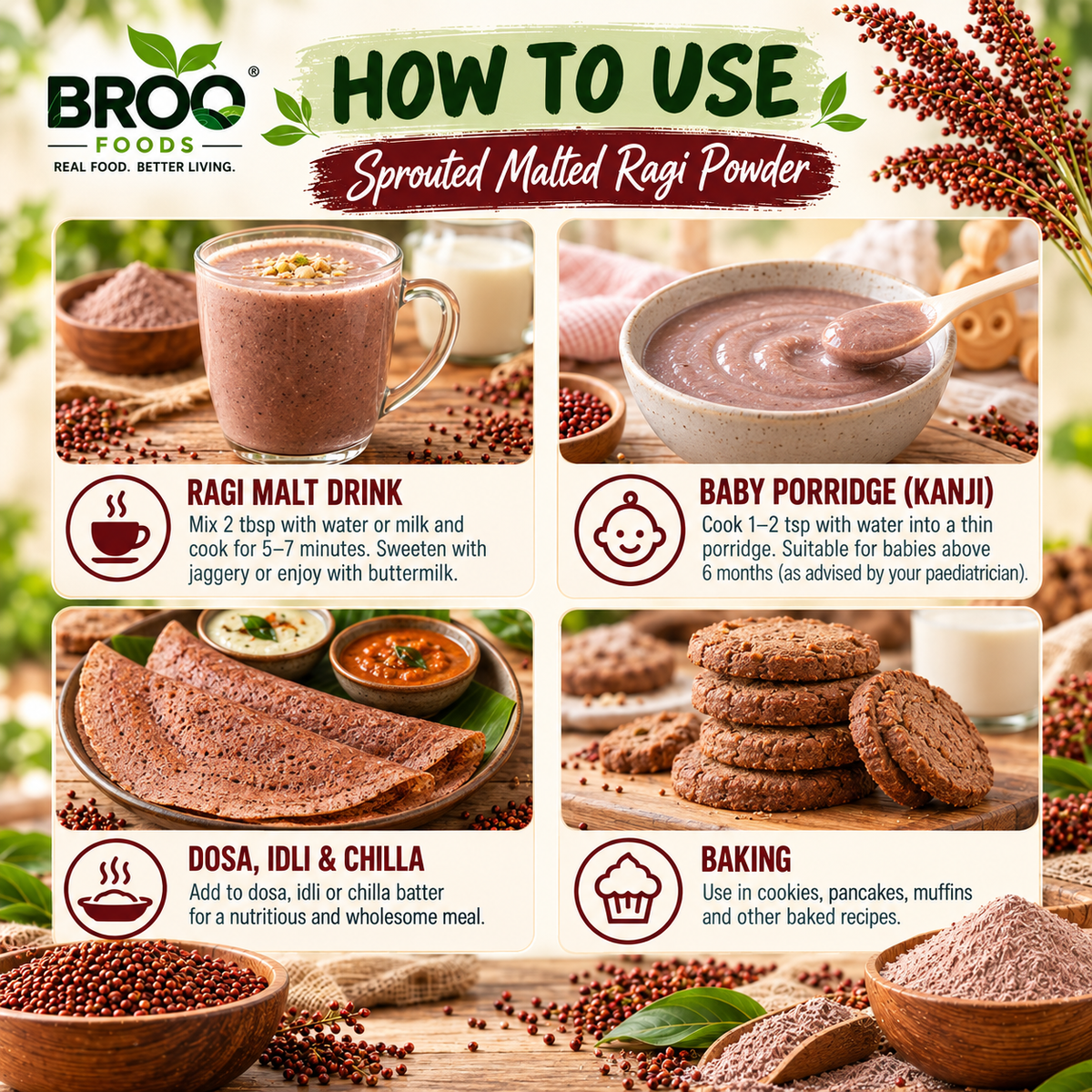 Sprouted Malted Ragi Powder (Finger Millet)